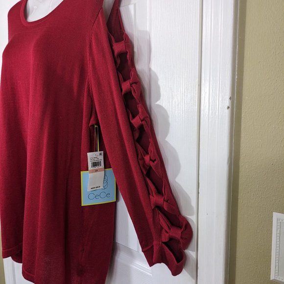 CeCe Really Red 3/4 Sleeve Cut-Out Bows Crewneck Sweater - size 2X NWT - Picture 4 of 10